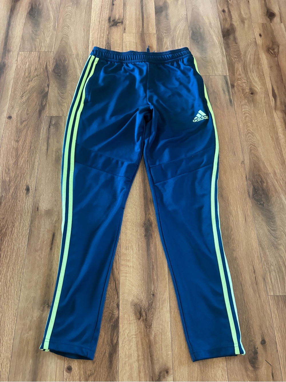 adidas Navy Joggers with Neon Green Stripes